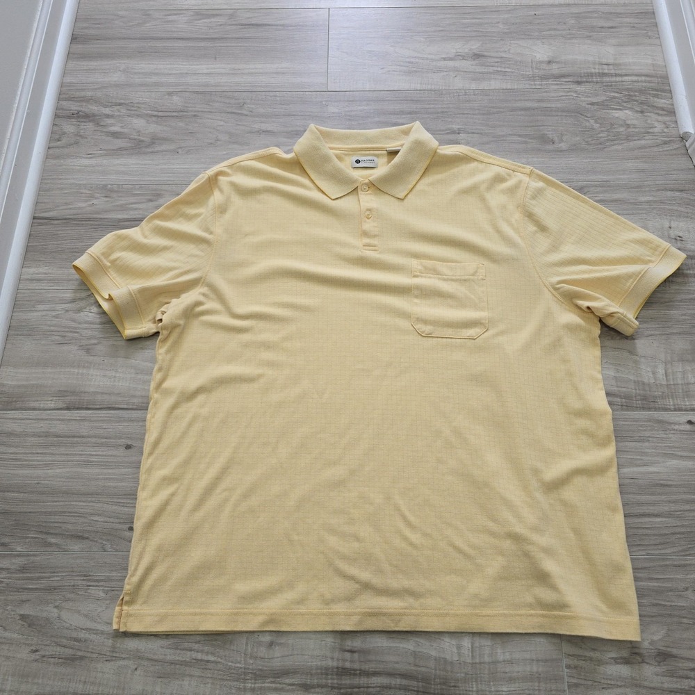 Haggar Polo Shirt Men's Size XXL Yellow Checkered Short Sleeve Cotton Polyester